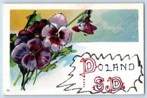 Doland South Dakota Postcard Greetings Glitter Flower Embossed c1910's Vintage