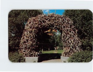 Postcard Arch of Elk Horns on the old town square, Jackson Hole, Jackson, WY