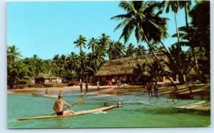 KOROLEVU, FIJI ~ Boating at KOROLEVU BEACH HOTEL c1950s Postcard