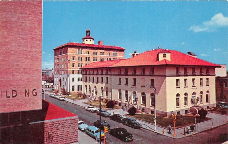 Albuquerque New Mexico~Post Office & Federal Building~Classic Cars in Street~'50