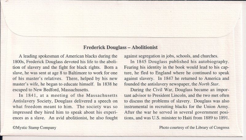 Frederick Douglass, Abolitionist FDC Gettysburg Cancel 1995, Black Americana