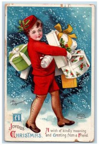 191 Christmas Greeting Woman With Gifts Ellen Clapsaddle Los Angeles CA Postcard 