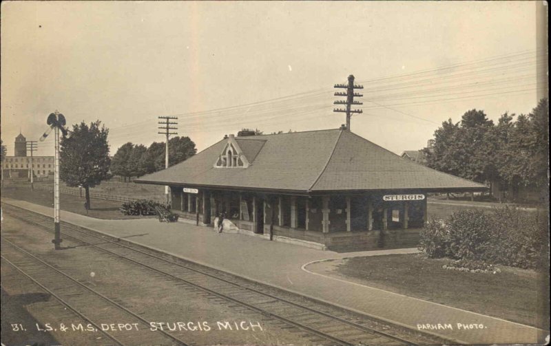 Sturgis MI RR Train Station Depot PARHAM Real Photo Postard c1910