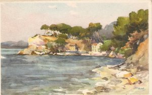 Landscape. Port Magaud Old vintage Swiss, artist signed,  postcard