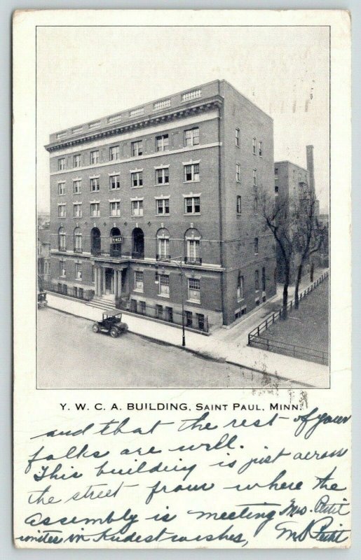 Saint Paul Minnesota~YMCA Building Birdseye View~Vintage Car in Front~1929 