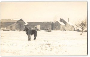 RPPC Harmony, Maine McCorrison Home Horse Somerset County 1910s Vintage Photo