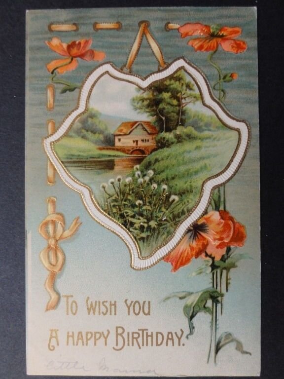 Embossed Poppies Postcard: TO WISH YOU A HAPPY BIRTHDAY c1908 by I.A.P. Co. 922