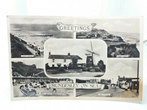 Mundesley on Sea Multiview Vintage Rp Postcard The Mill The Parade Cliff Walk