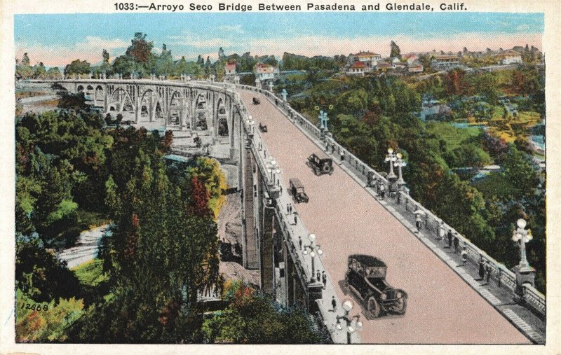 c.1915-30 Vintage Cars Arroyo Seco Bridge California Postcard 2T3-567 