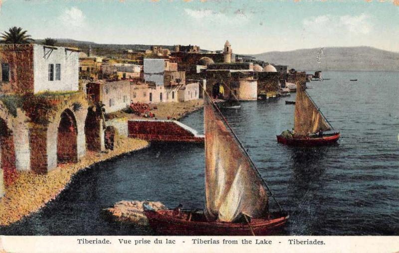 Tiberiade Tiberius Israel View from the Lake Sailing Vintage Postcard JD228204