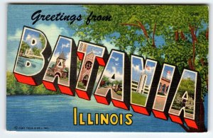 Greetings From Batavia Illinois Large Letter Linen Postcard Curt Teich Vintage