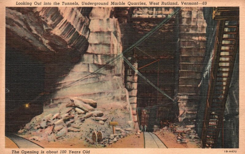 Vintage Postcard 1930's Tunnels Underground Marble Quarries West Rutland Vermont