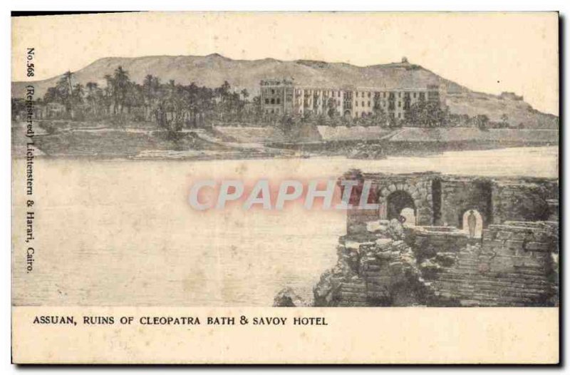 Old Postcard Egypt Aswan Egypt Ruins of Cleopatra bath & Savoy Hotel