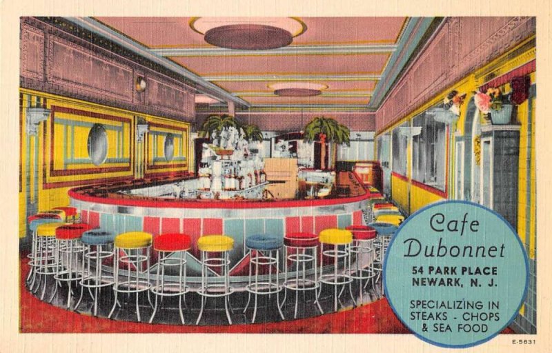 Newark New Jersey Cafe Dubonnet Interior Vintage Postcard AA37101