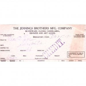 1911 BRIDGEPORT CONN JENNINGS BROTHERS MFG COMPANY SILVER BILLHEAD INVOICE Z151