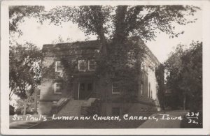 RPPC Postcard St Paul's Lutheran Church Carroll Iowa IA