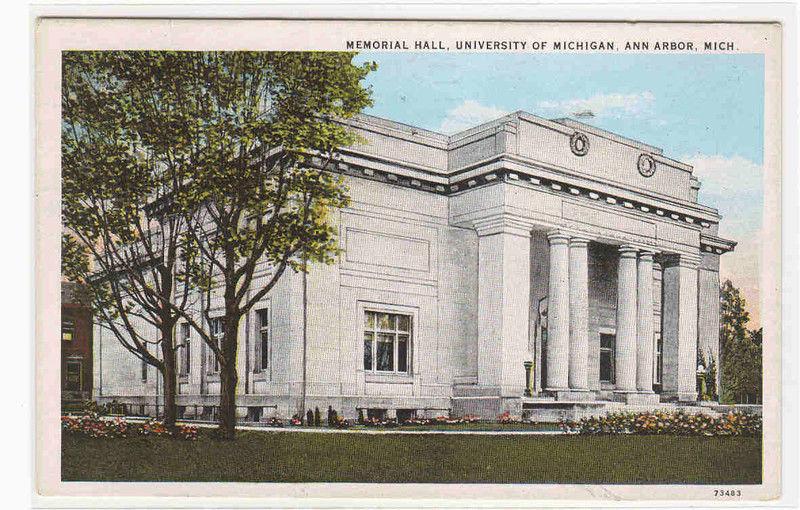 Memorial Hall University Michigan Ann Arbor MI 1920s postcard