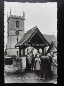 Oxfordshire BLADON St Martins Church Animated Scene - Old RP Postcard