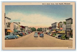 c1940 Street Scene Classic Cars Exterior Building Park Rapids Minnesota Postcard