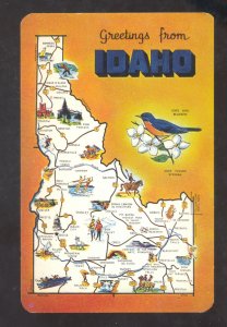 GREETINGS FROM IDAHO STATE MAP POSTCARD