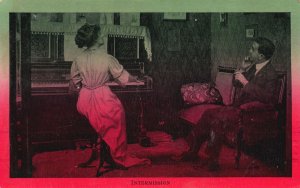 Vintage Postcard 1911 Intermission Man Sitting With Woman Playing The Piano Art