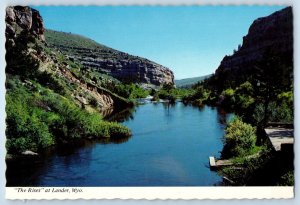 1960 Lander Wyoming WY Vintage Postcard Rises Popo Agie River The Sinks Mountain