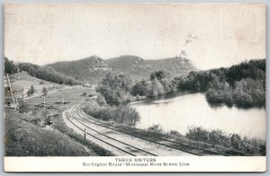 Vtg Three Sisters Burlington Route Mississippi River Scenic Line 1910s Postcard