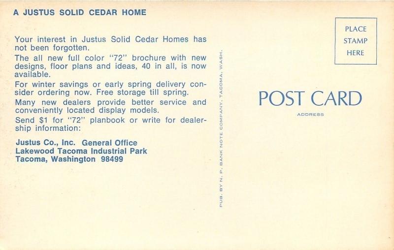 Tacoma Washington~A Justus Solid Cedar Home~Trees in Rocks~1950s Postcard