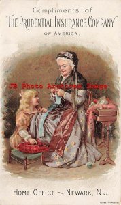 Advertising Trade Card, Prudential Insurance, Newark NJ, Woman Sewing