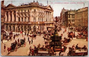 1910 Piccadilly Circus London England Building Monument Horse Carriage Postcard