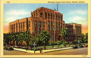 Maricopa County Court House Phoenix Arizona AZ Sunset Palms Linen Postcard VTG 