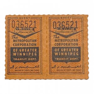 Metropolitan Corporation Of Greater Winnipeg Transit Dept - 2 Attached Tickets