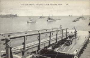 Rockland ME Yacht Club Landing Ships in Harbor Postcard