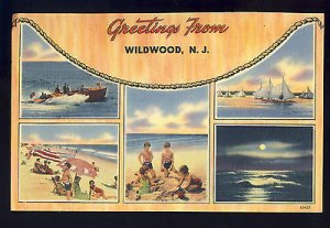 Greetings From Wildwood, New Jersey/NJ Postcard, Beach/Boats/Sunset