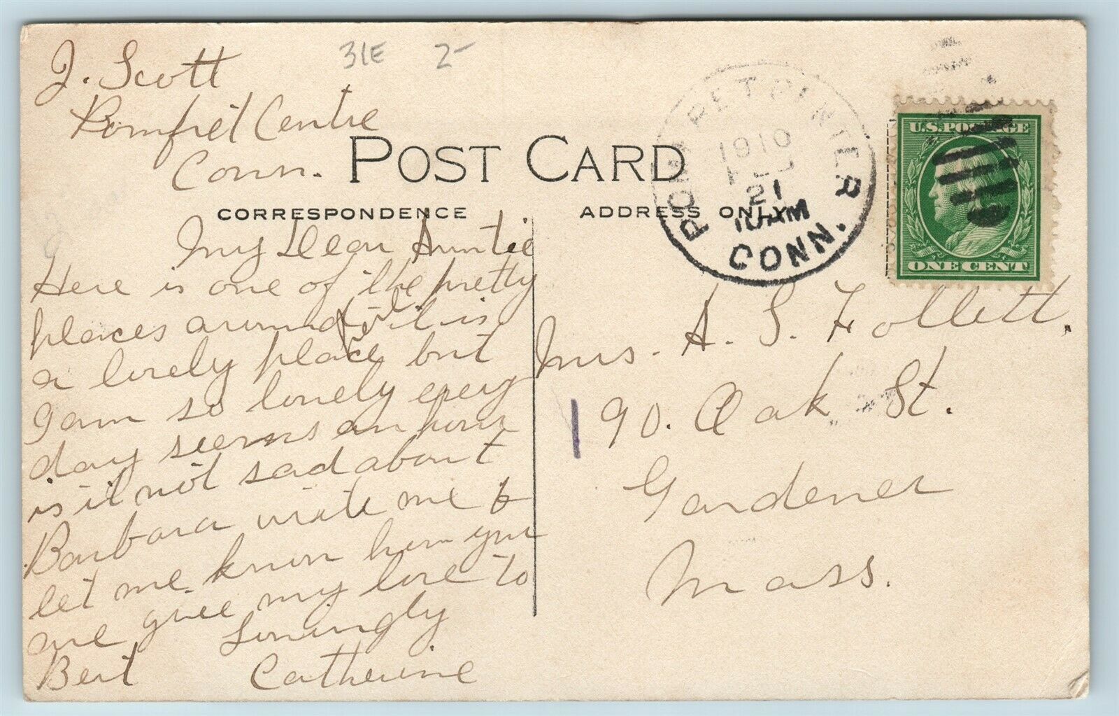 Postcard CT Pomfret Centre Connecticut Southover House Oberthal Estate