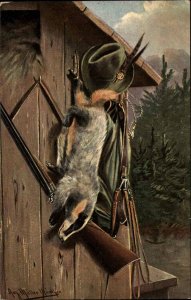 A/S HUNTING Dead Badger w Rifle and Hat c1910 Postcard