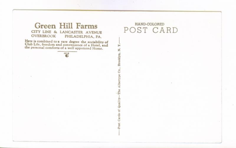 Green Hill Farms, Philadelphia, Pennsylvania unused Albertype linen Postcard