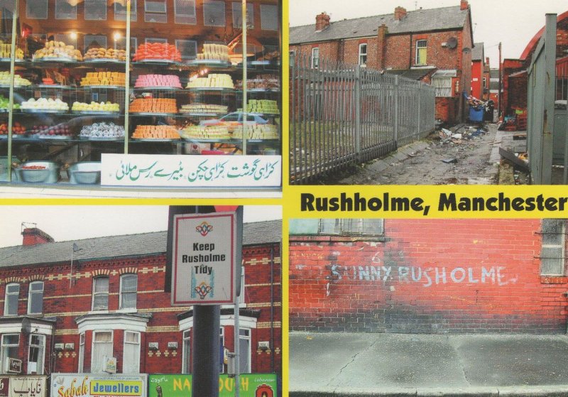 Rushholme Manchester Graffiti Indian Markets Disaster Postcard