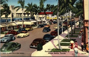 Vtg Lincoln Road Shopping Center Old Cars Street Scene Miami Beach FL Postcard