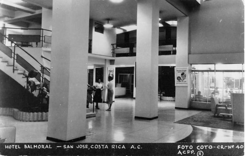 San Jose Costa Rica Hotel Balmoral Interior Real Photo Antique Postcard K30578