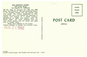 San Antonio Winery Los Angeles Wine Barrels Postcard 1962 Unposted