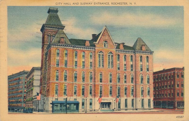 Rochester NY, New York - City Hall - Note Subway Entrance - Linen