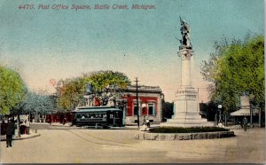 Postcard Post Office Square in Battle Creek, Michigan