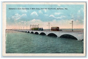 c1920 Galveston Great Causeway 3 Miles Long Railway Galveston Texas TX Postcard