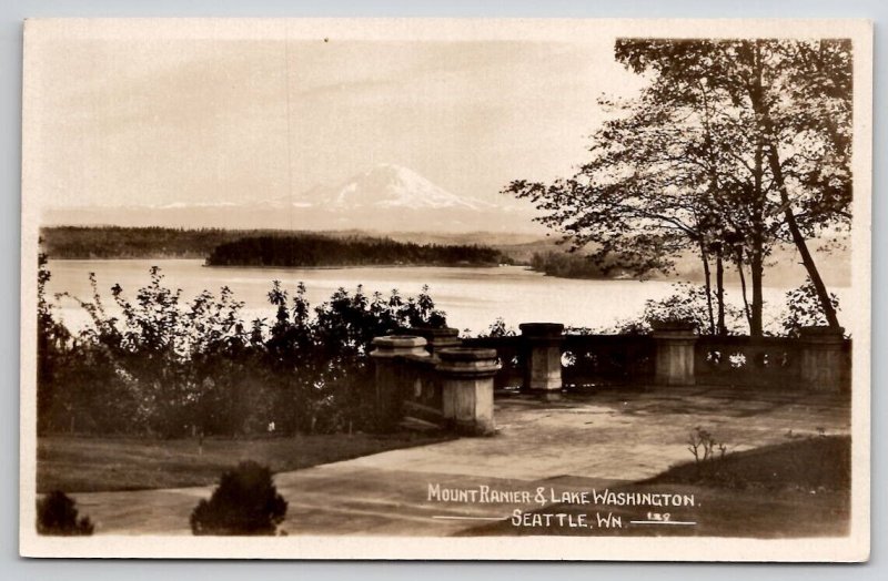 Mt Rainier And Lake Washington Seattle WA Real Photo RPPC Postcard A31