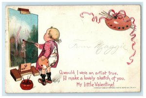 1906 Valentine Tuck's Little Boy Artist Painter With Brushes Antique Postcard 