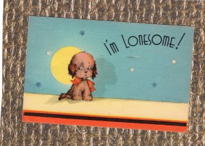 I'm Lonesome Lonely Puppy Dog Vintage Postcard