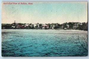 1909 Buffalo Minnesota MN Vintage Postcard Birds Eye View Lake Buildings Posted