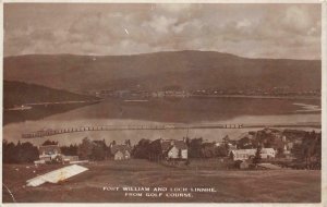 RPPC FORT WILLIAM & LOCH LINNHE GOLF COURSE SCOTLAND UK REAL PHOTO POSTCARD