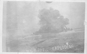 RPPC 21 CM SHELL EXPLODING EUROPE MILITARY REAL PHOTO POSTCARD (c. 1917)